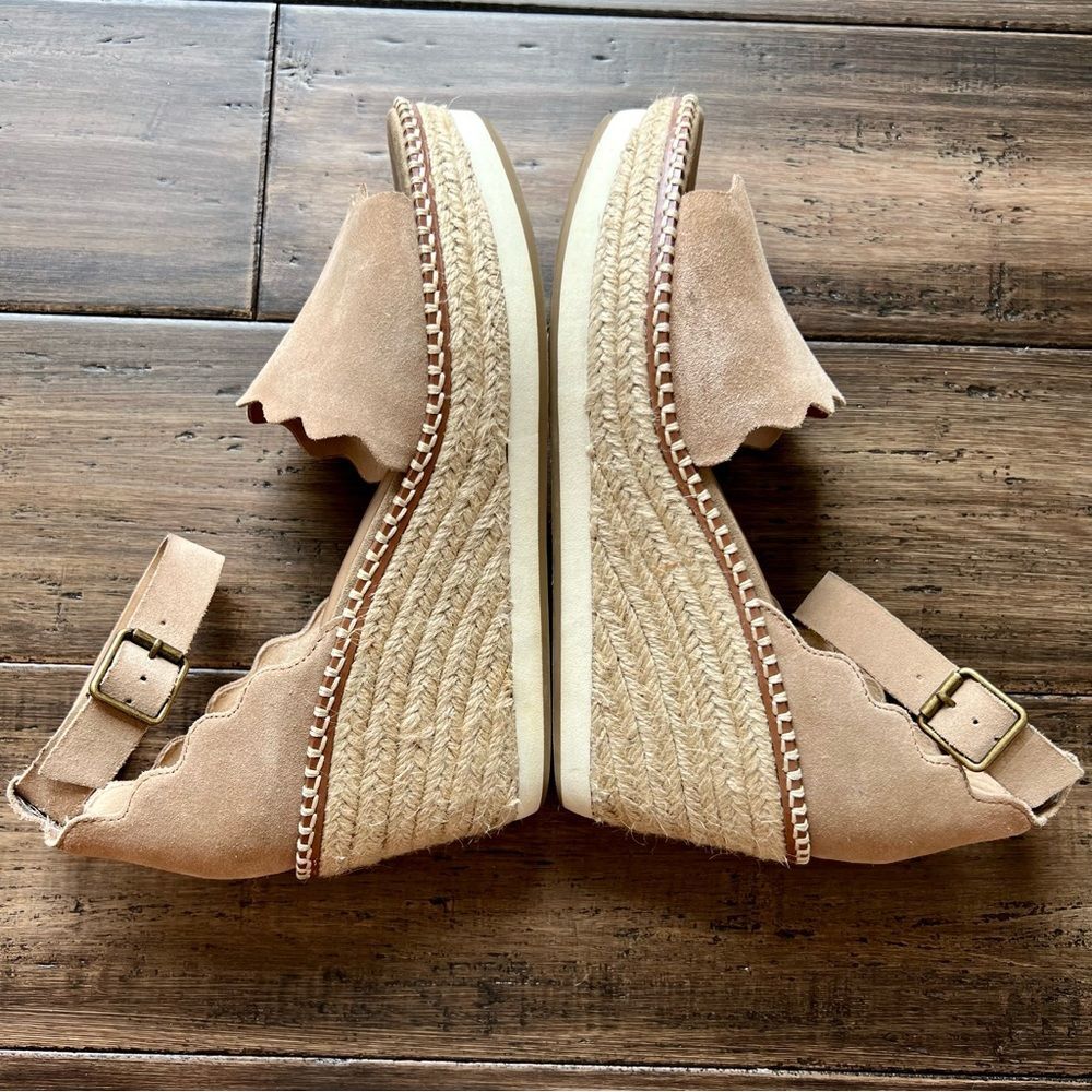 CROWN VINTAGE Daffodil Espadrille Platform Wedge Sandal Heel Tan Suede Size 10 - Picture 10 of 16